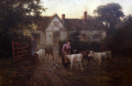 Harold Swanwick (1866-1929) Feeding the calves 34 x 52in.
